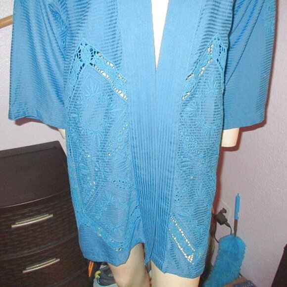 Soft Surroundings Turkish Tile Nightingale Cardigan Size M Embroidered Eyelet - Picture 4 of 12
